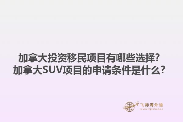 加拿大投資移民項目有哪些選擇？加拿大SUV項目的申請條件是什么？